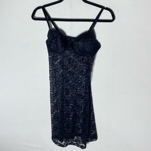 Rampage Intimates Semi Sheer Black Lace Chemise Lingerie Slip Dress M